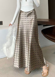 Slim Fit Champagne Color Dot High Waist Silk Skirts Fall