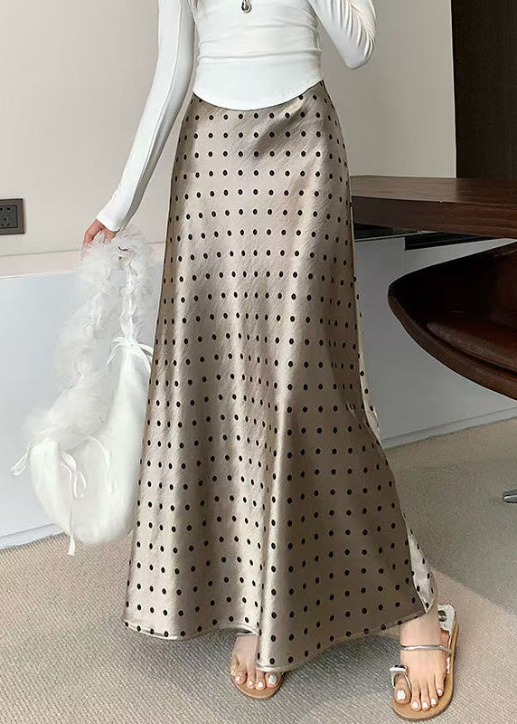 Slim Fit Champagne Color Dot High Waist Silk Skirts Fall