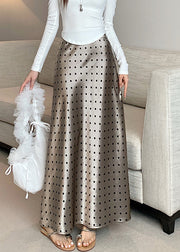 Slim Fit Champagne Color Dot High Waist Silk Skirts Fall