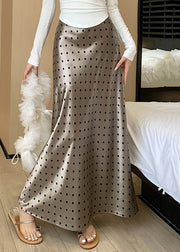 Slim Fit Champagne Color Dot High Waist Silk Skirts Fall