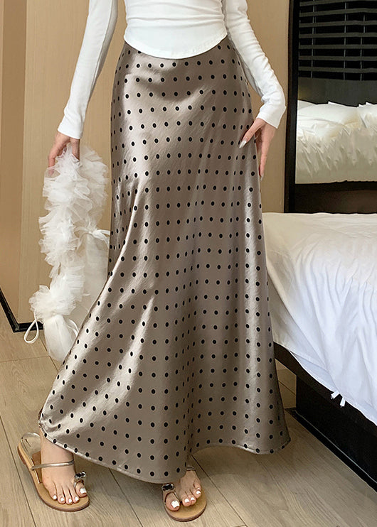 Slim Fit Champagne Color Dot High Waist Silk Skirts Fall