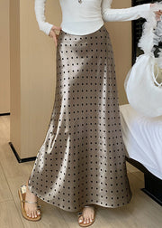 Slim Fit Champagne Color Dot High Waist Silk Skirts Fall