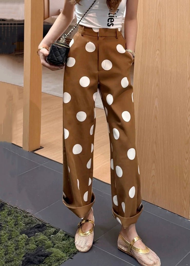 Slim Fit Coffee Dot Pockets High Waist Cotton Pants Summer