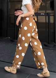Slim Fit Coffee Dot Pockets High Waist Cotton Pants Summer