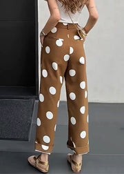 Slim Fit Coffee Dot Pockets High Waist Cotton Pants Summer