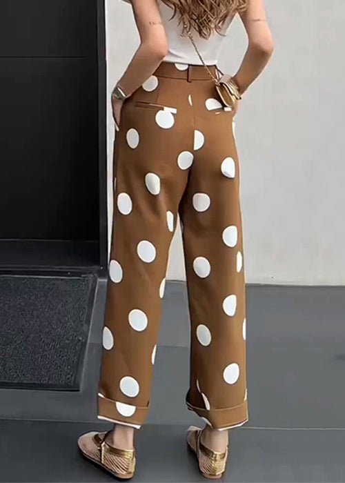 Slim Fit Coffee Dot Pockets High Waist Cotton Pants Summer