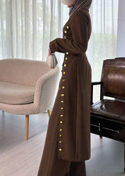 Slim Fit Coffee O-Neck Patchwork Button Trench Coats Fall