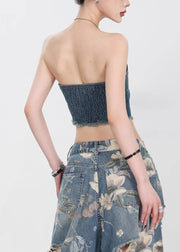 Slim Fit Denim Blue Backless Chain Linked Tank Sleeveless