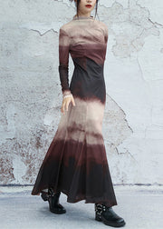 Slim Fit Gradient Color Turtleneck Tulle Long Dresses Fall