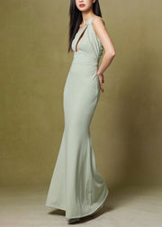 Slim Fit Green Asymmetrical Hollow Out Cotton Long Dresses Sleeveless