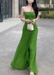 Slim Fit Green Cold Shoulder Tunic Knit Long Dresses Summer