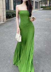 Slim Fit Green Cold Shoulder Tunic Knit Long Dresses Summer