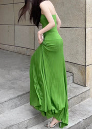 Slim Fit Green Cold Shoulder Tunic Knit Long Dresses Summer