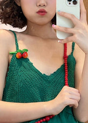 Slim Fit Green Hollow Out Knit Patchwork Spaghetti Strap Tank Sleeveless