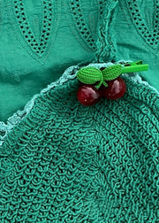 Slim Fit Green Hollow Out Knit Patchwork Spaghetti Strap Tank Sleeveless