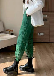 Slim Fit Green Plaid Side Open Fine Cotton Filled Crop Pants Winter