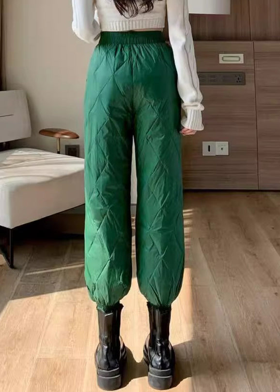 Slim Fit Green Plaid Side Open Fine Cotton Filled Crop Pants Winter
