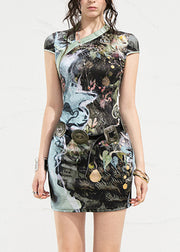 Slim Fit Green Print Button Mid Dress Summer