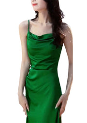 Slim Fit Green Square Collar High Waist Cotton Spaghetti Strap Dress Sleeveless