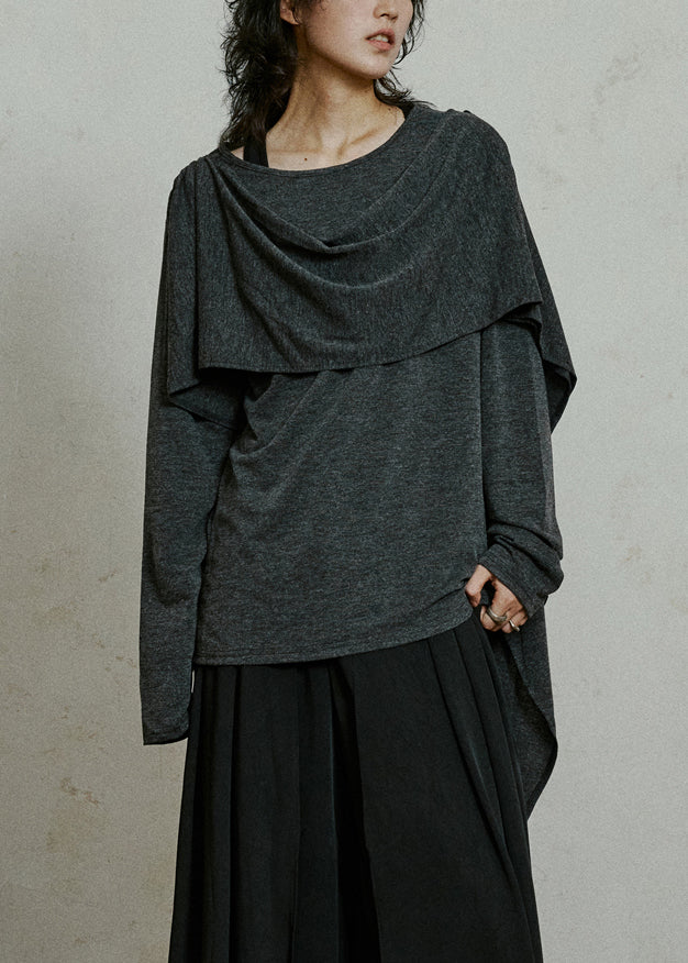 Slim Fit Grey Asymmetrical Solid Cotton T Shirts Fall