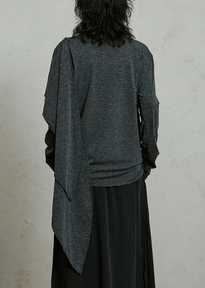 Slim Fit Grey Asymmetrical Solid Cotton T Shirts Fall