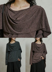 Slim Fit Grey Asymmetrical Solid Cotton T Shirts Fall
