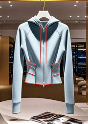 Slim Fit Grey Hooded Zippered Cotton Coat Fall