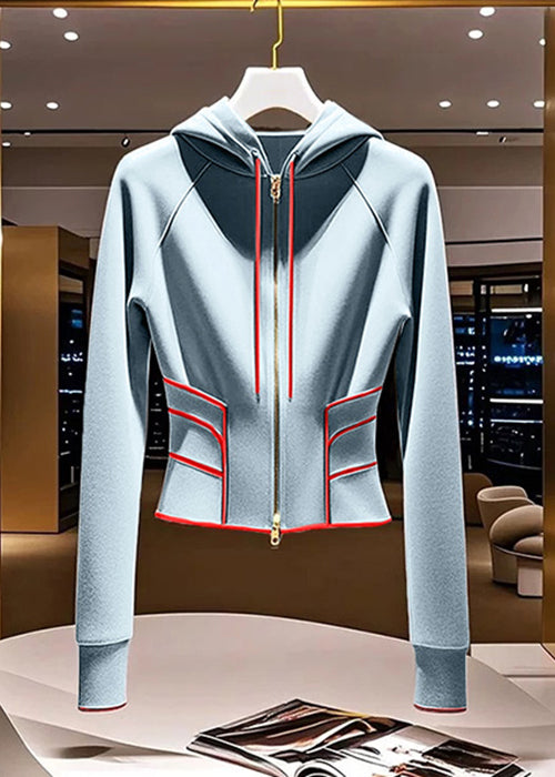 Slim Fit Grey Hooded Zippered Cotton Coat Fall
