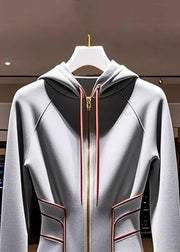 Slim Fit Grey Hooded Zippered Cotton Coat Fall