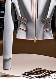 Slim Fit Grey Hooded Zippered Cotton Coat Fall