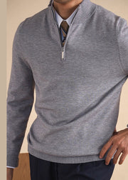 Slim Fit Grey Stand Collar Zip Up Knit Men Sweaters Winter