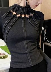Slim Fit Grey Turtleneck Hollow Out Top Fall