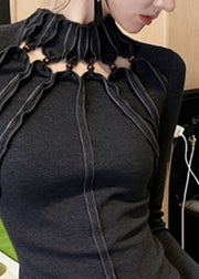 Slim Fit Grey Turtleneck Hollow Out Top Fall