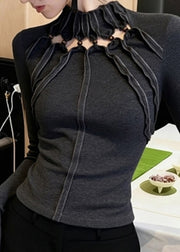 Slim Fit Grey Turtleneck Hollow Out Top Fall