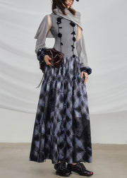 Slim Fit Grey Turtleneck Plaid Patchwork Cotton Two Pieces Set Sleeveless