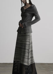 Slim Fit Grey V Neck Floral Cotton T Shirts Tops Fall