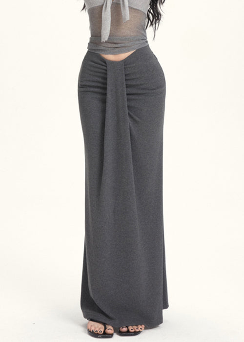 Slim Fit Grey Wrinkled High Waist Cotton Skirt Summer
