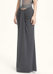 Slim Fit Grey Wrinkled High Waist Cotton Skirt Summer