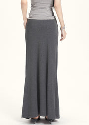 Slim Fit Grey Wrinkled High Waist Cotton Skirt Summer