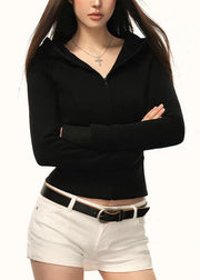 Slim Fit Grey Zip Up Pockets Cotton Hooded Coat Fall