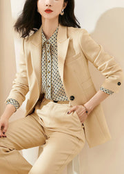 Slim Fit Light Yellow Notched Coat And Pants Spandex Two Pieces Set Fall