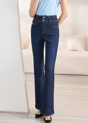 Slim Fit Navy Button High Waist Denim Flare Bottoms Fall