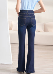 Slim Fit Navy Button High Waist Denim Flare Bottoms Fall