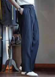 Slim Fit Navy Lace Up Pockets Elastic Waist Cotton Men Pants Fall