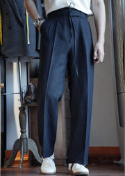 Slim Fit Navy Lace Up Pockets Elastic Waist Cotton Men Pants Fall