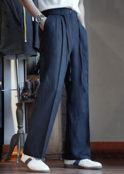 Slim Fit Navy Lace Up Pockets Elastic Waist Cotton Men Pants Fall