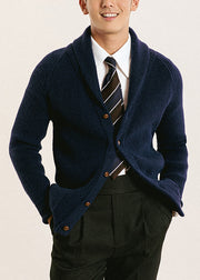 Slim Fit Navy Peter Pan Collar Button Knit Men Cardigans Fall