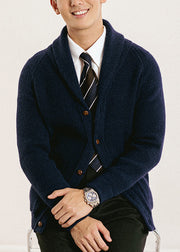 Slim Fit Navy Peter Pan Collar Button Knit Men Cardigans Fall