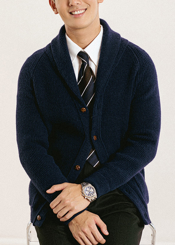 Slim Fit Navy Peter Pan Collar Button Knit Men Cardigans Fall
