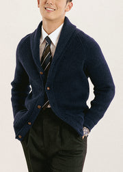 Slim Fit Navy Peter Pan Collar Button Knit Men Cardigans Fall